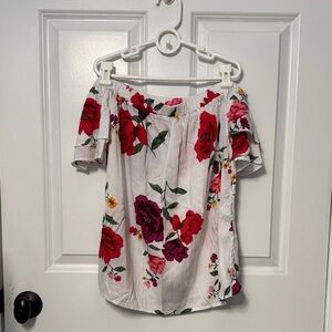 Old Navy XS Off-Shoulder Floral Tunic with Red & Pink Blooms